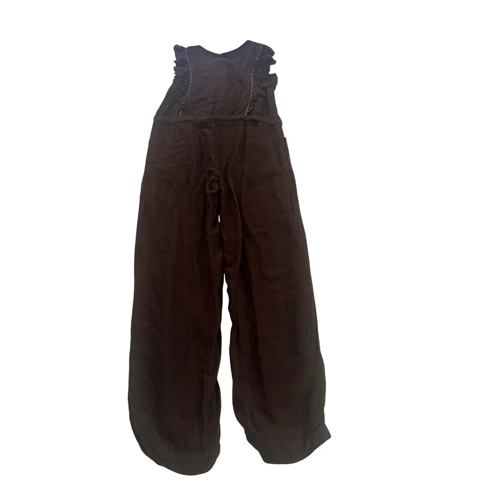 Girls Chocolate Brown Ruffle Crochet Lace Jumpsuit Sleeveless Elastic Waist